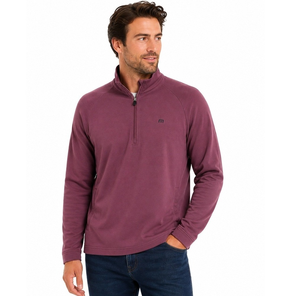 Travis Mathew Quarter Zip Pullover Mens Size L Burgundy Classic Athleisure
